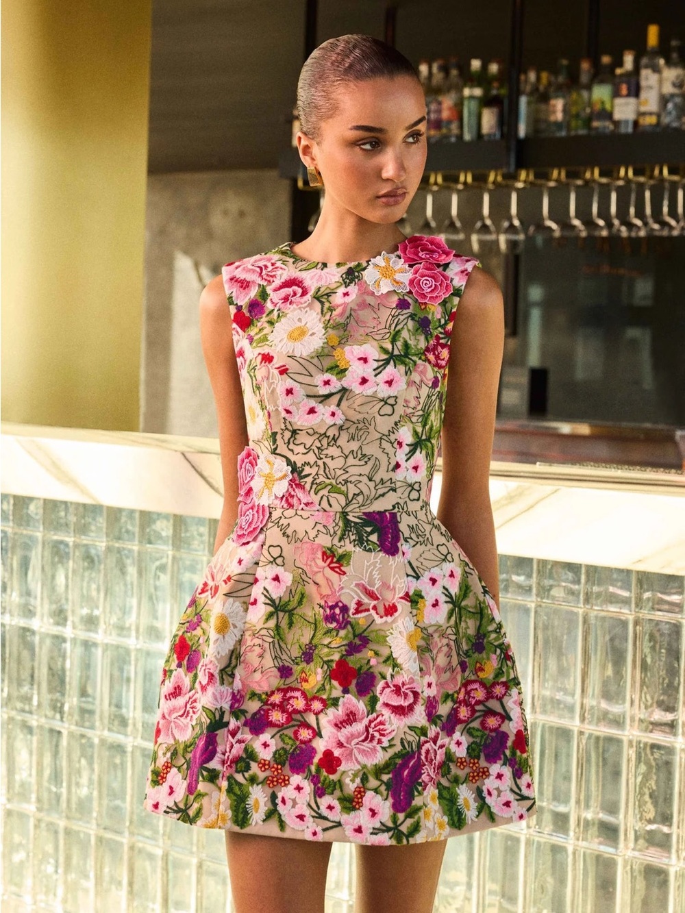Elliatt Floral Embroidered Tulip Mini Dress